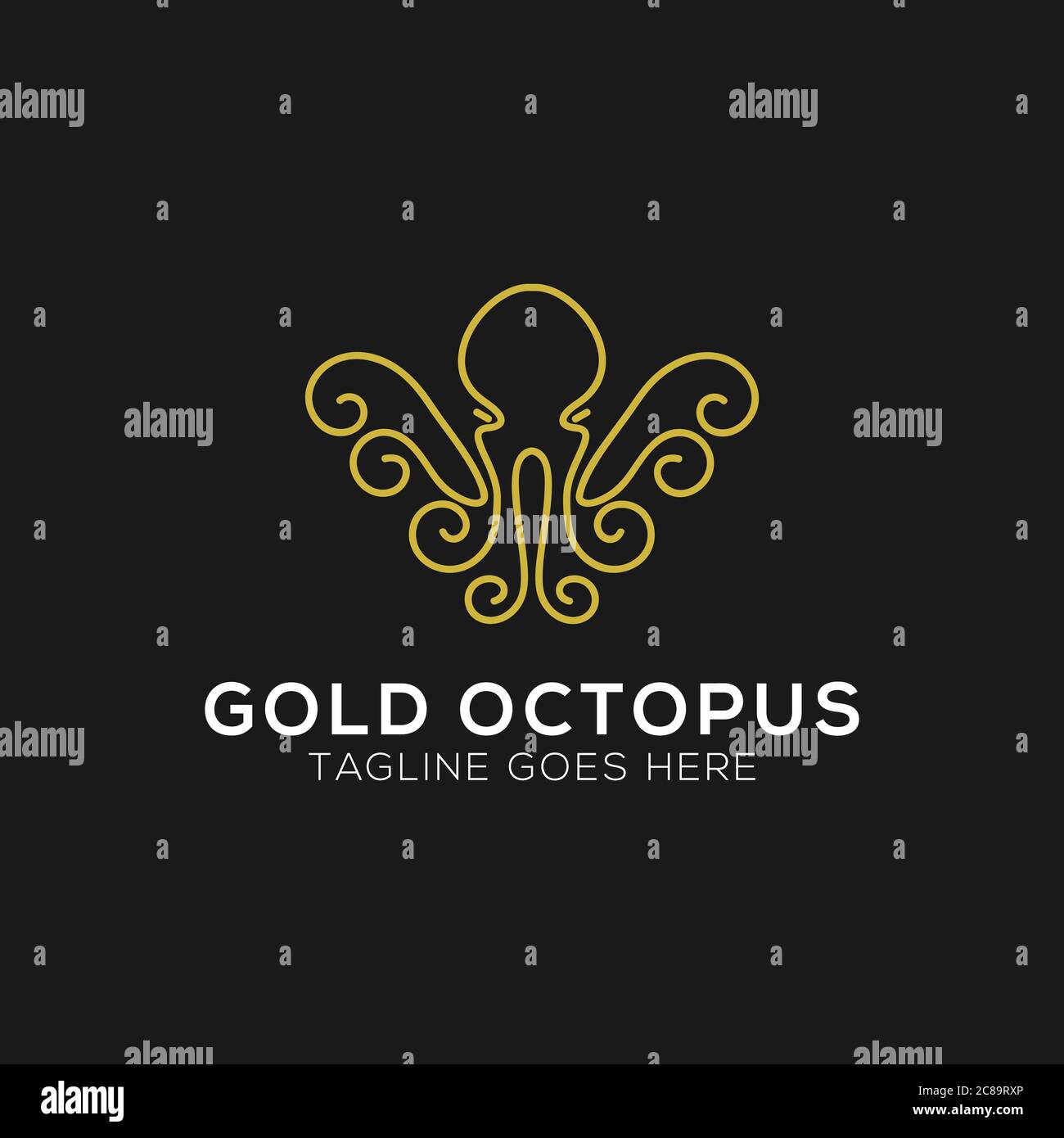 Gold Octopus logo design with line art style. abstract octopus icon vector illustration Stock Vector