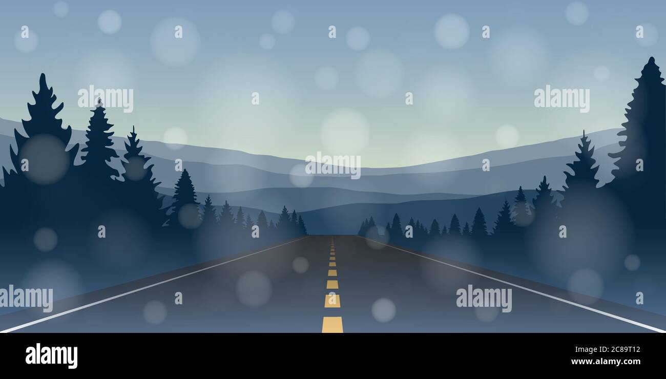 asphalt road in the mountains winter landscape vector illustration EPS10 Stock Vector