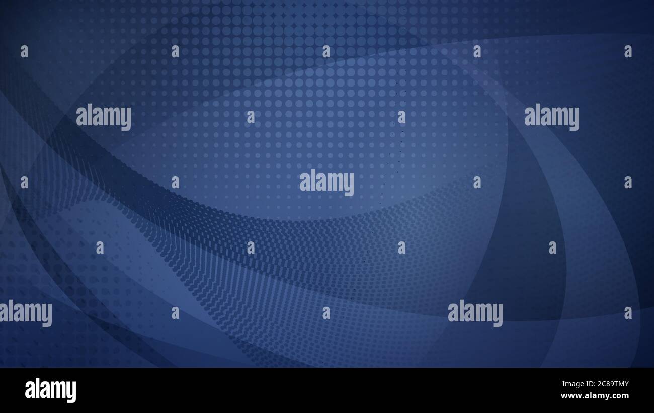 Abstract background of curved surfaces and halftone dots in blue colors ...