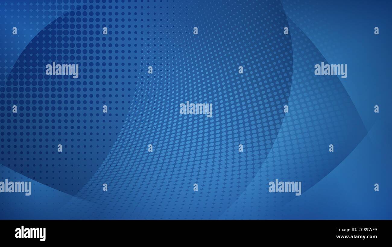 Abstract background of curved surfaces and halftone dots in blue colors ...