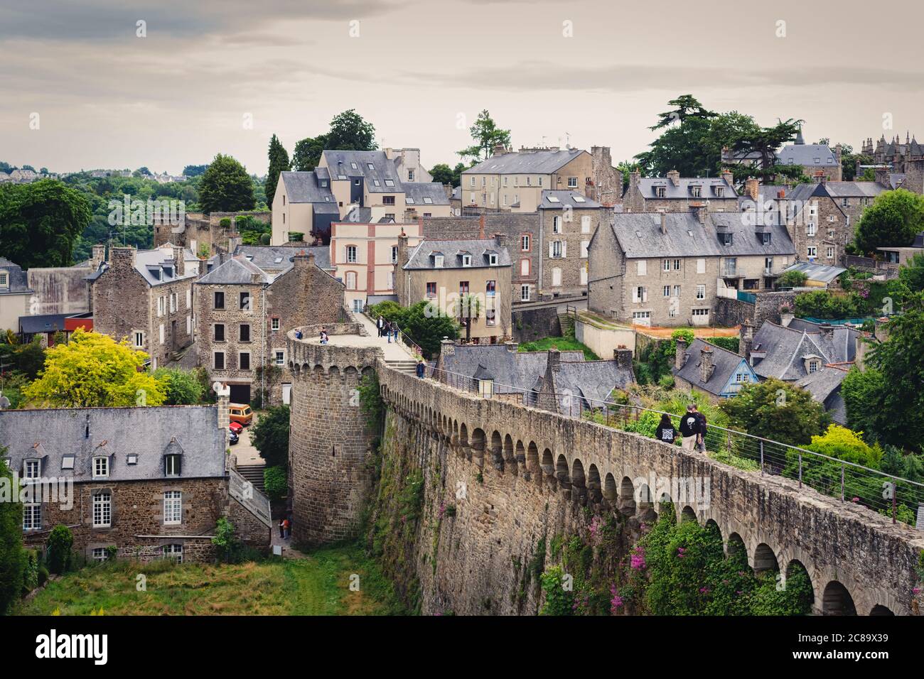 View of the walls and the medieval city of Dinan, Brittany, France Stock Photo