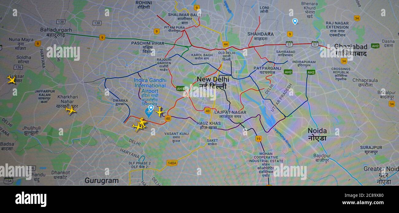 air traffic, New Delhi aera (22 july 2020, UTC 08.34) on Internet with  Flightradar 24 site, during the Coronavirus Pandemic Stock Photo - Alamy