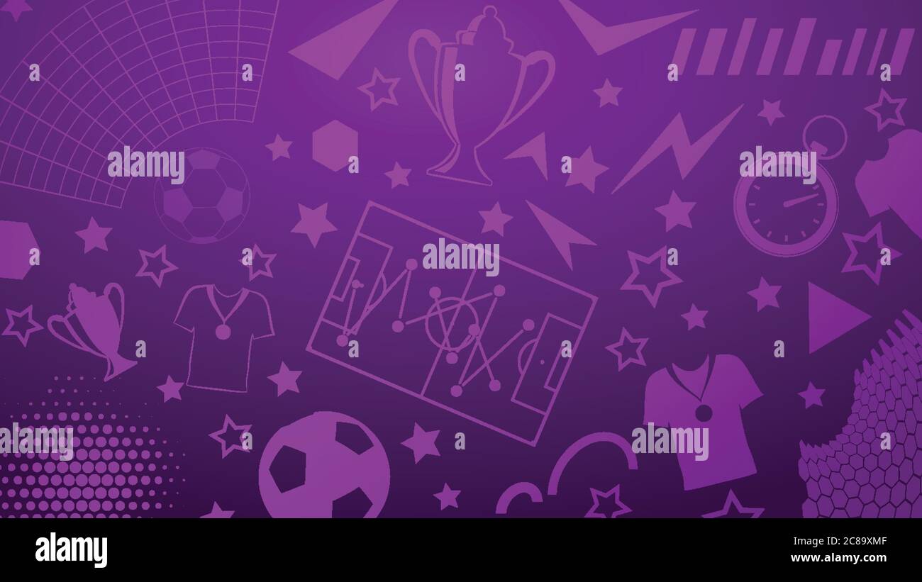 Background of football or soccer symbols in purple colors Stock Vector