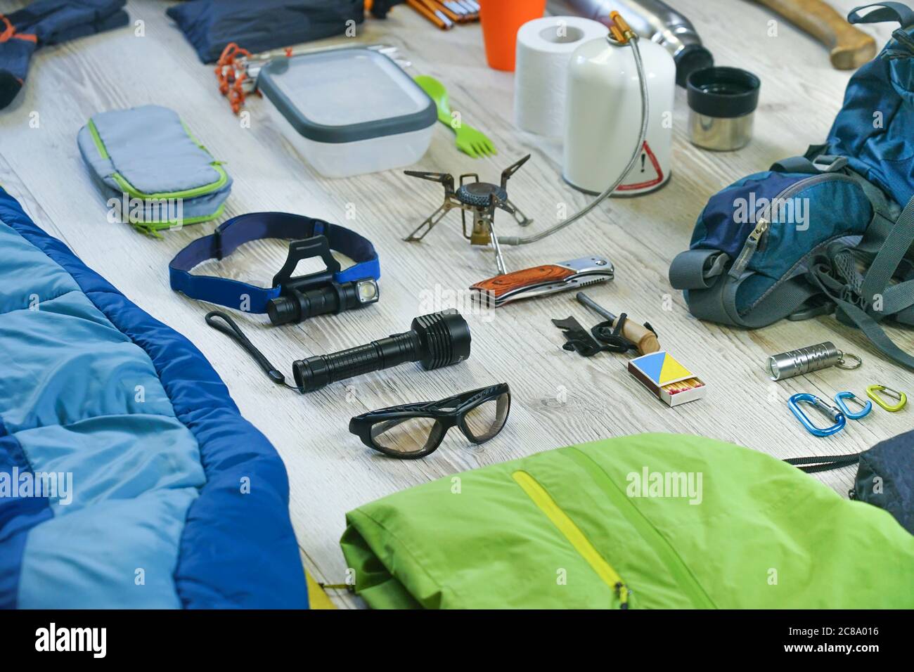 Things and accessories for tourism, travel, trekking and hiking, flat lay  top view Stock Photo - Alamy
