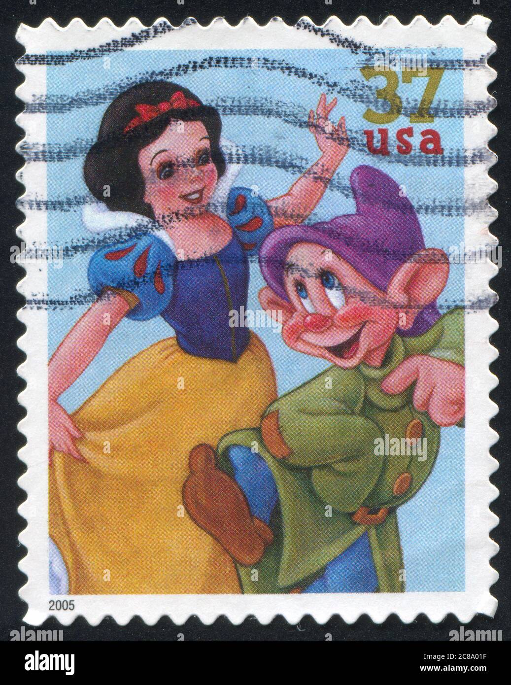 UNITED STATES - CIRCA 2005: stamp printed by United states, shows cartoon, Disney Characters, Snow White, Dopey,  circa 2005 Stock Photo