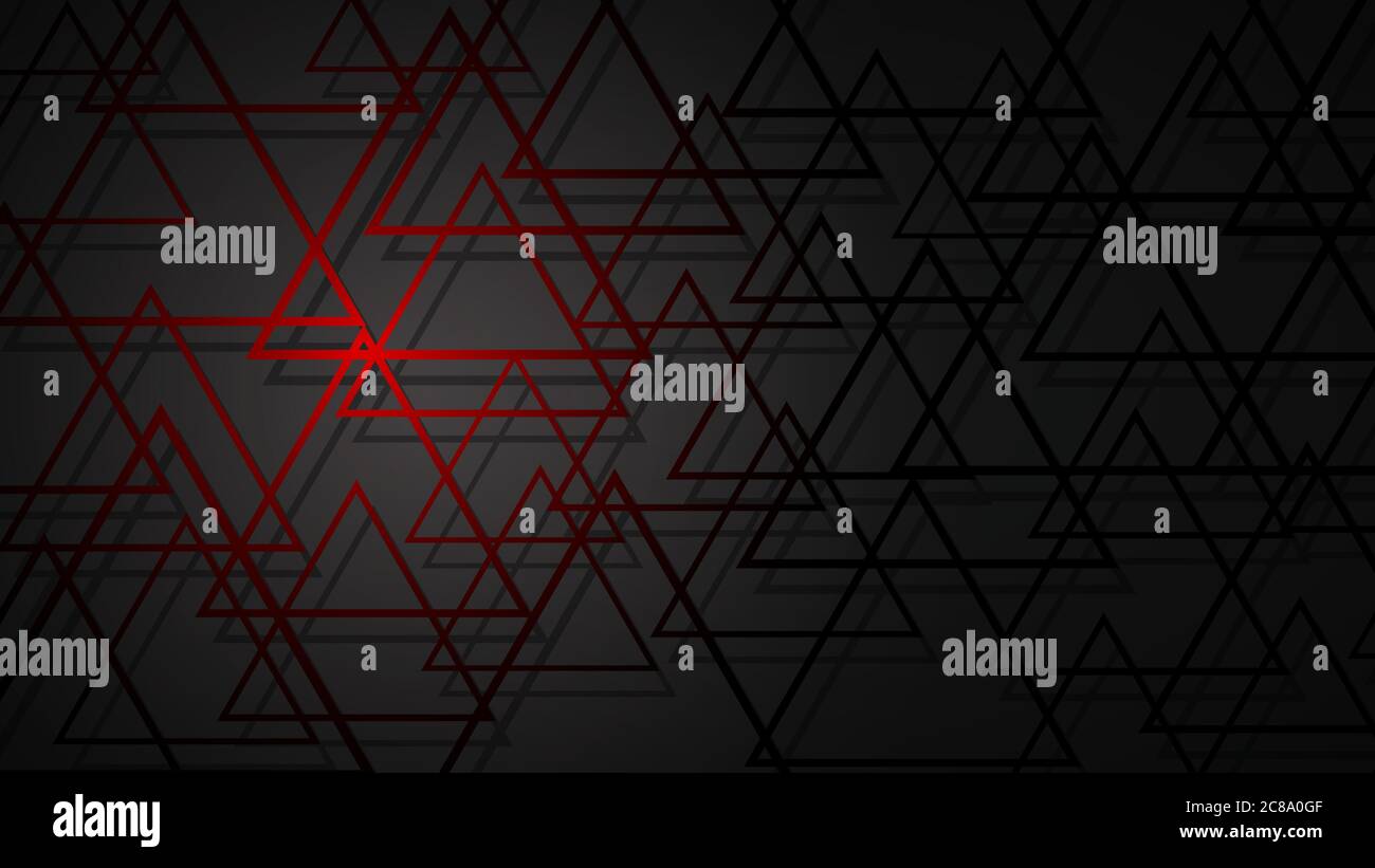 Abstract illustration of dark red intersecting triangles with shadows on black background Stock Vector