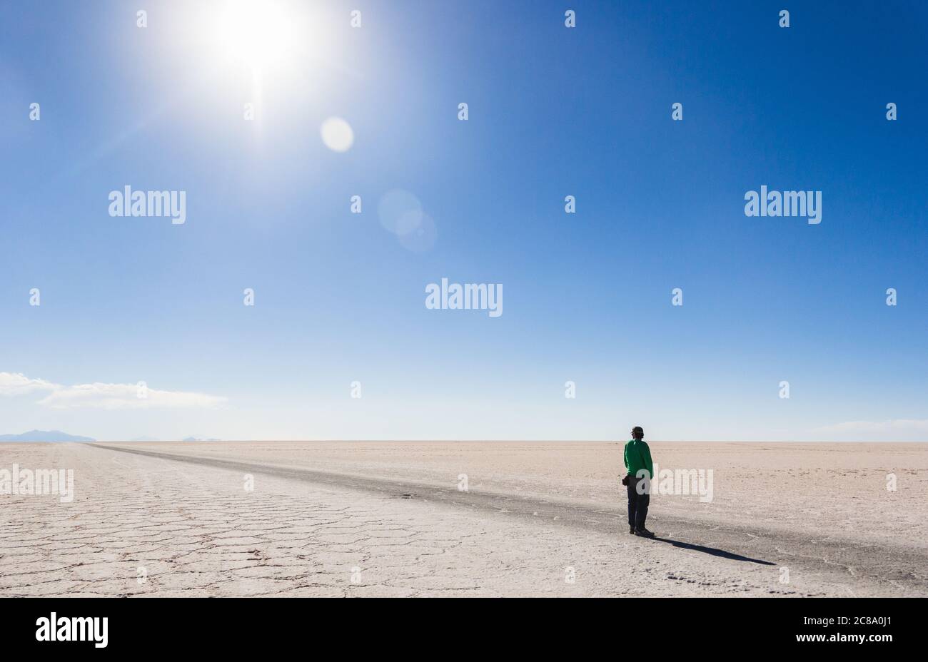 Strong sun in the salt desert, bolivia Stock Photo