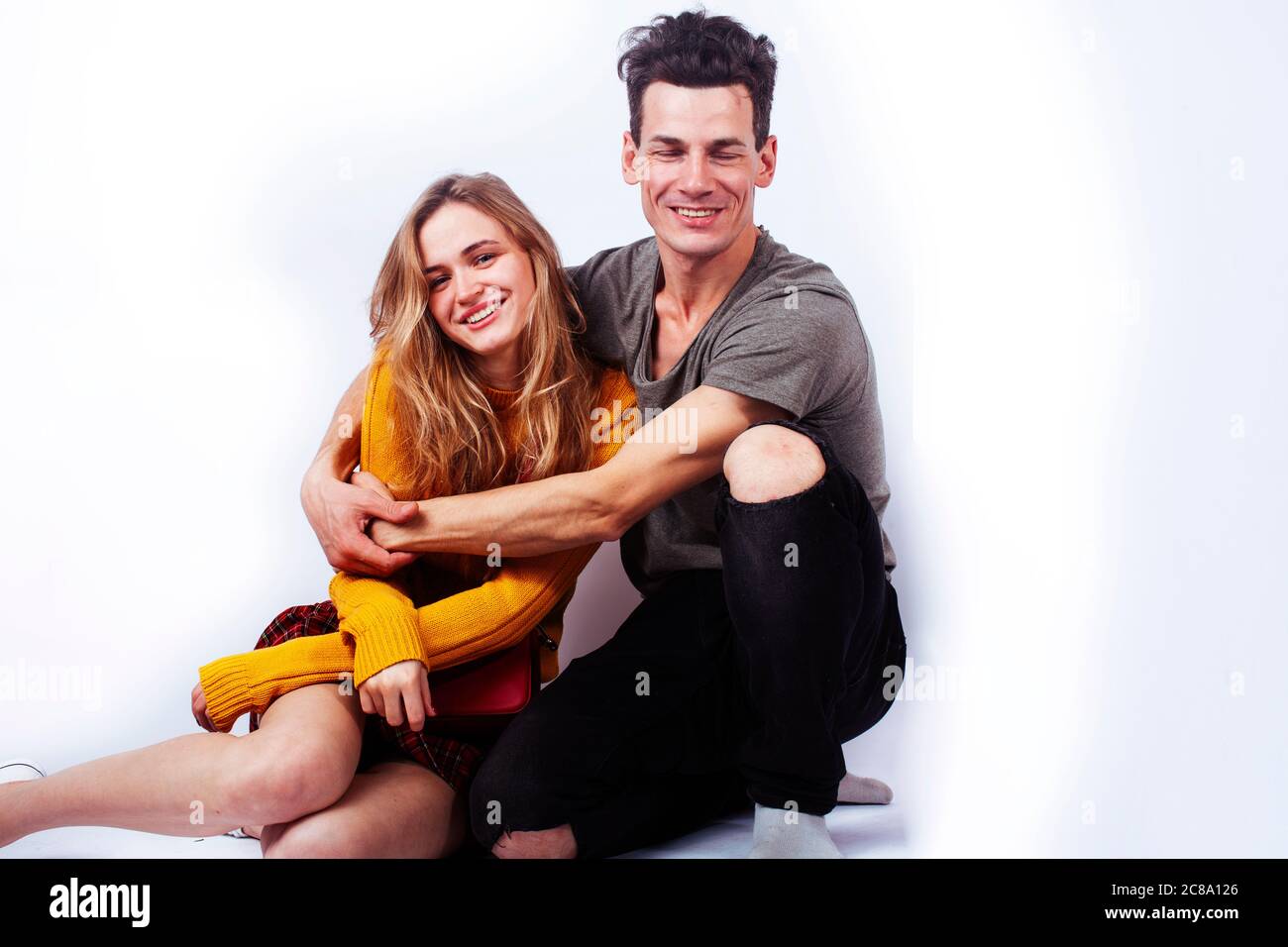 young attractive couple together having fun happy smiling isolated on ...