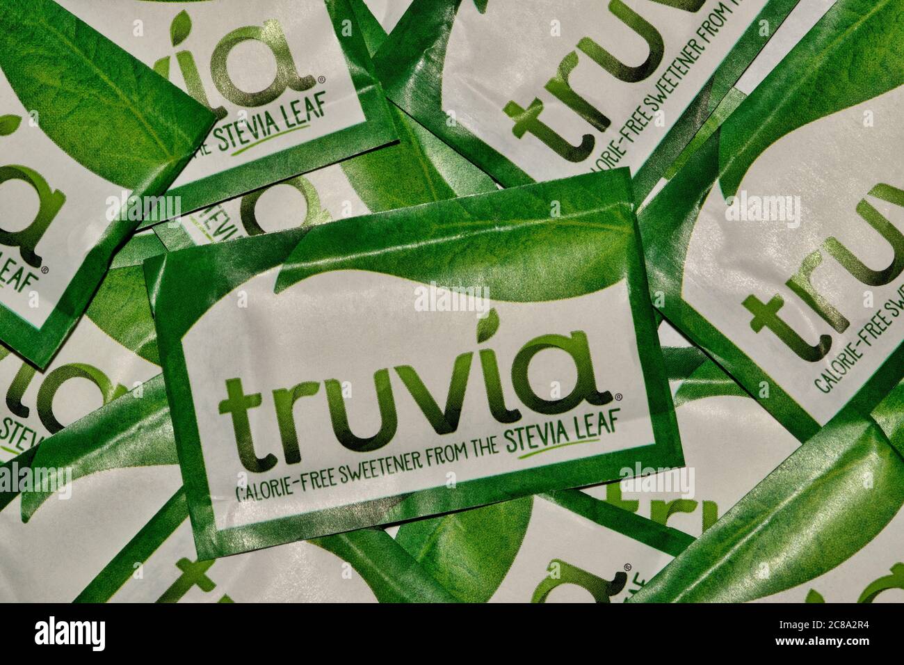 Houston, Texas/USA 05/10/2020 truvia packets scattered loosely, full