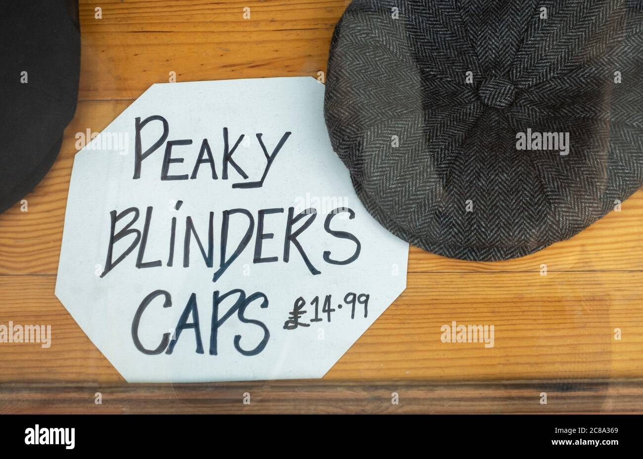 Peaky Blinder caps for sale in Liverpool shop Stock Photo