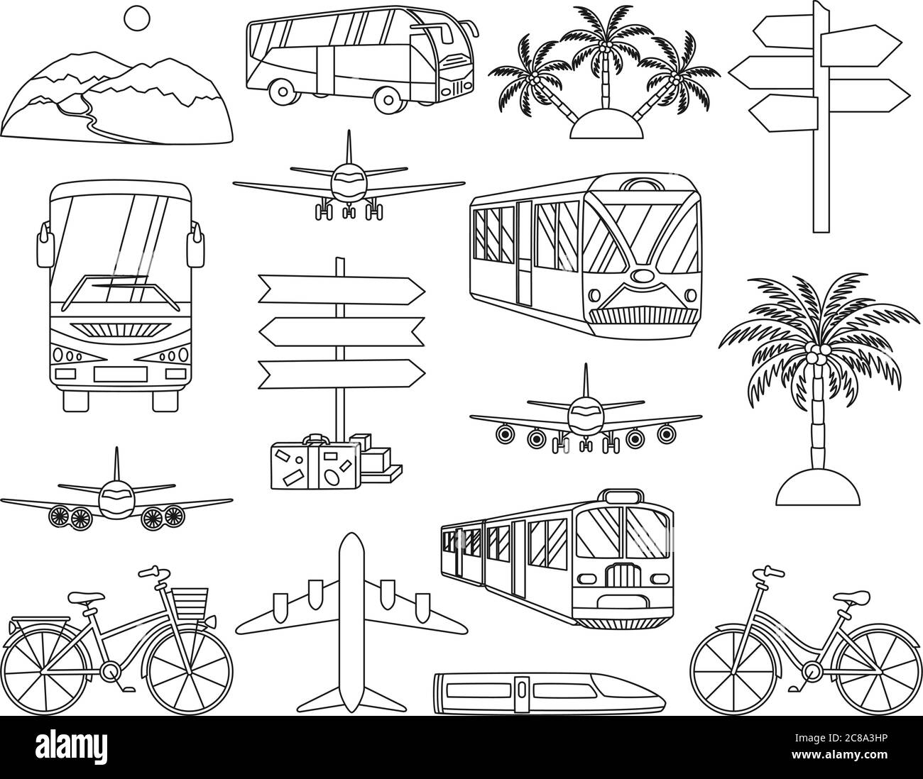 16 line art black and white vacation icons Stock Vector Image & Art - Alamy