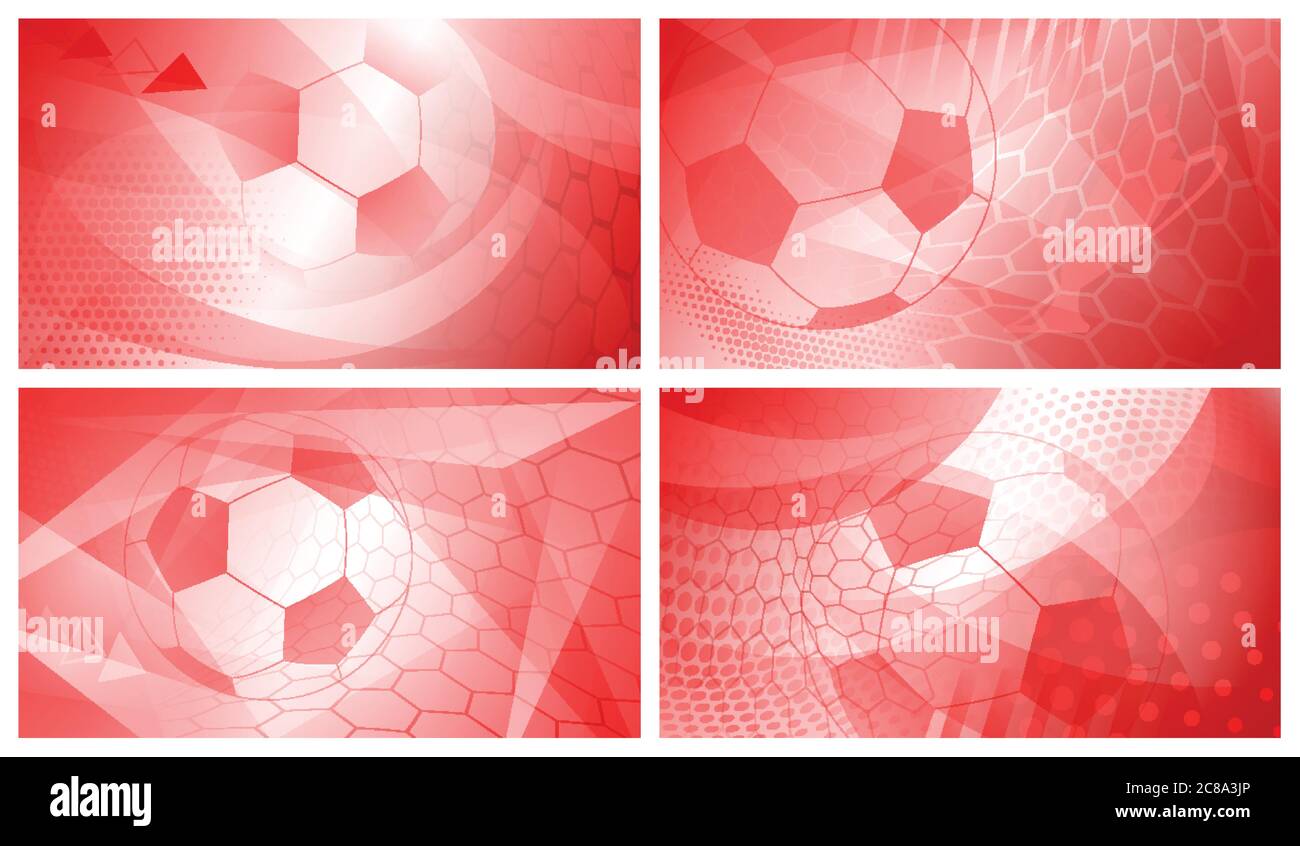 Set of four football or soccer abstract backgrounds with big ball in red colors Stock Vector