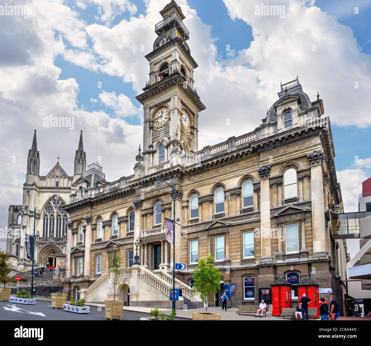 Municipal Chambers with the Cathedral behind, Dunedin, Otago, New Zealand Stock Photo