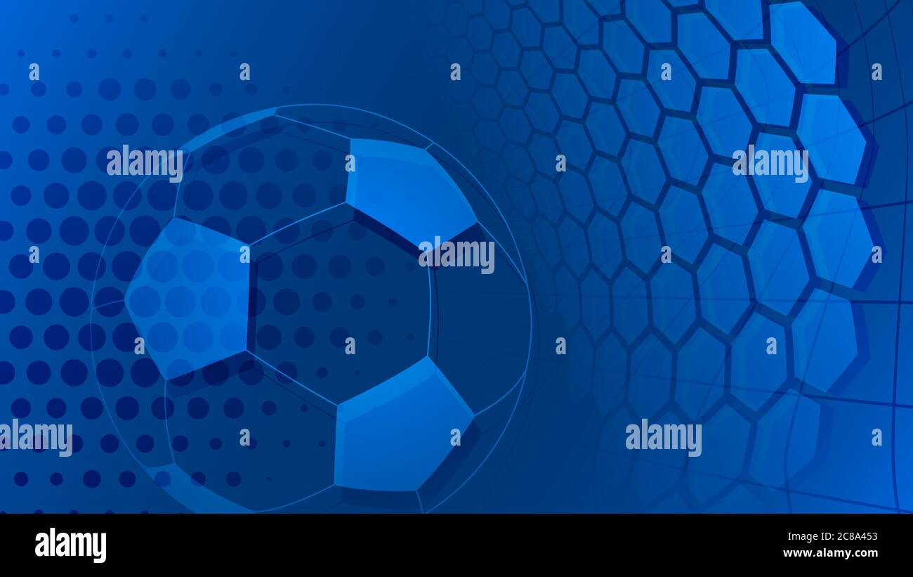 Football or soccer background with big ball in light blue colors Stock