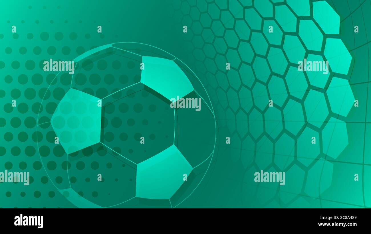 Football or soccer background with big ball in turquoise colors Stock