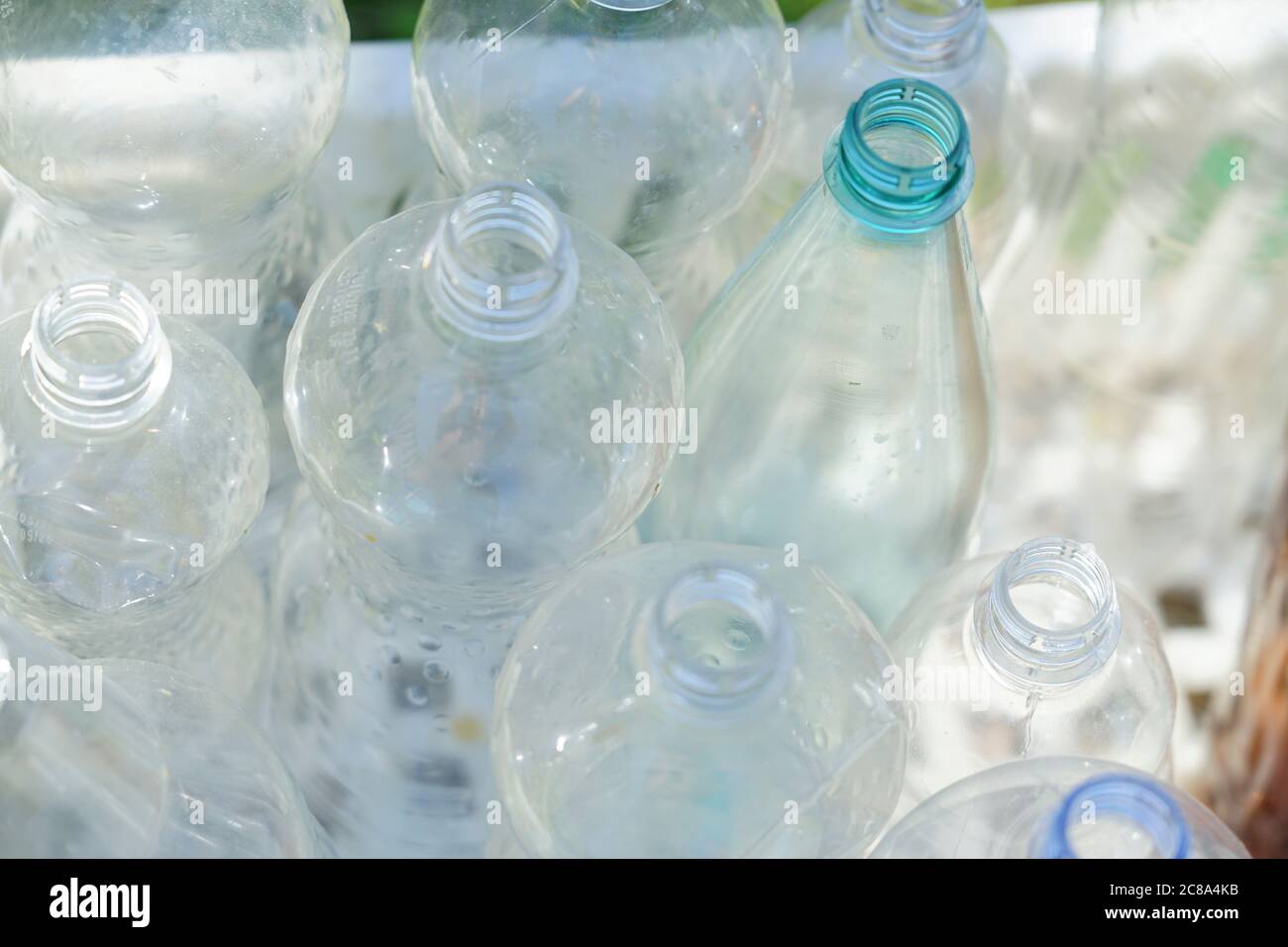 Plastic bottles in a box on a white background Stock Photo