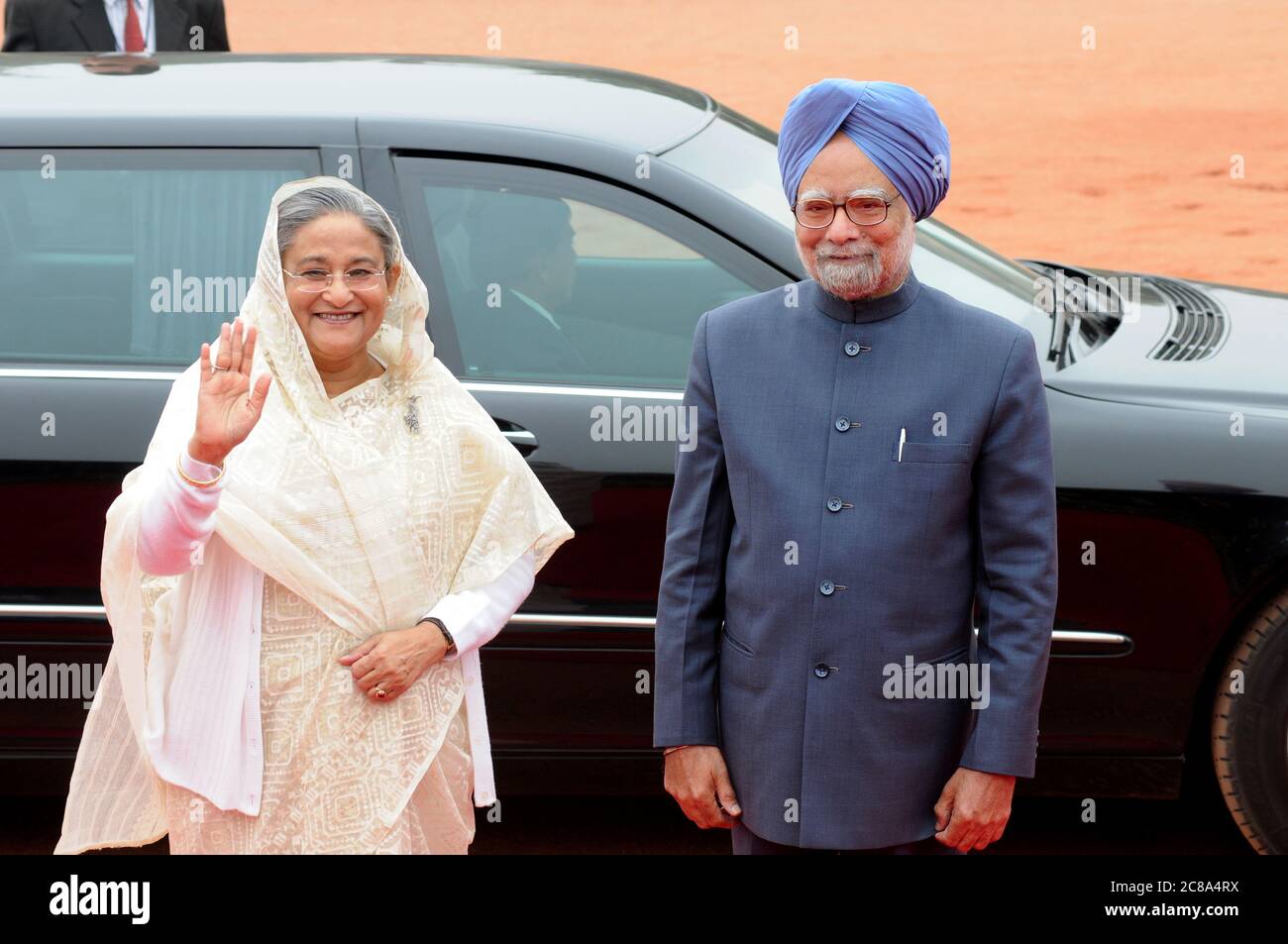 File photograph of Bangladesh Prime Minister Sheikh Hasina with Indian Prime Minister Manmohan Singh in New Delhi, India - 2010. They discussed entire Stock Photo