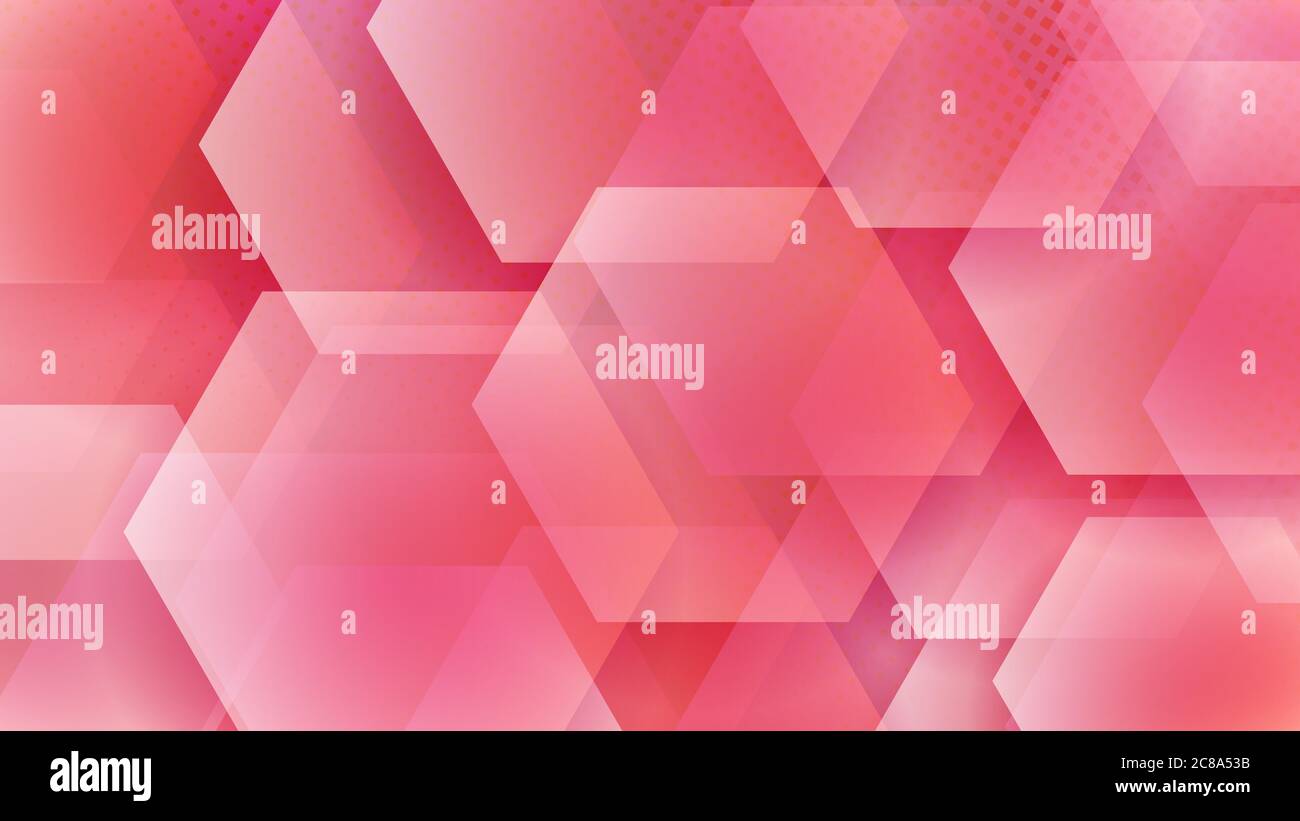 Abstract background of hexagons and halftone dots in red colors Stock Vector