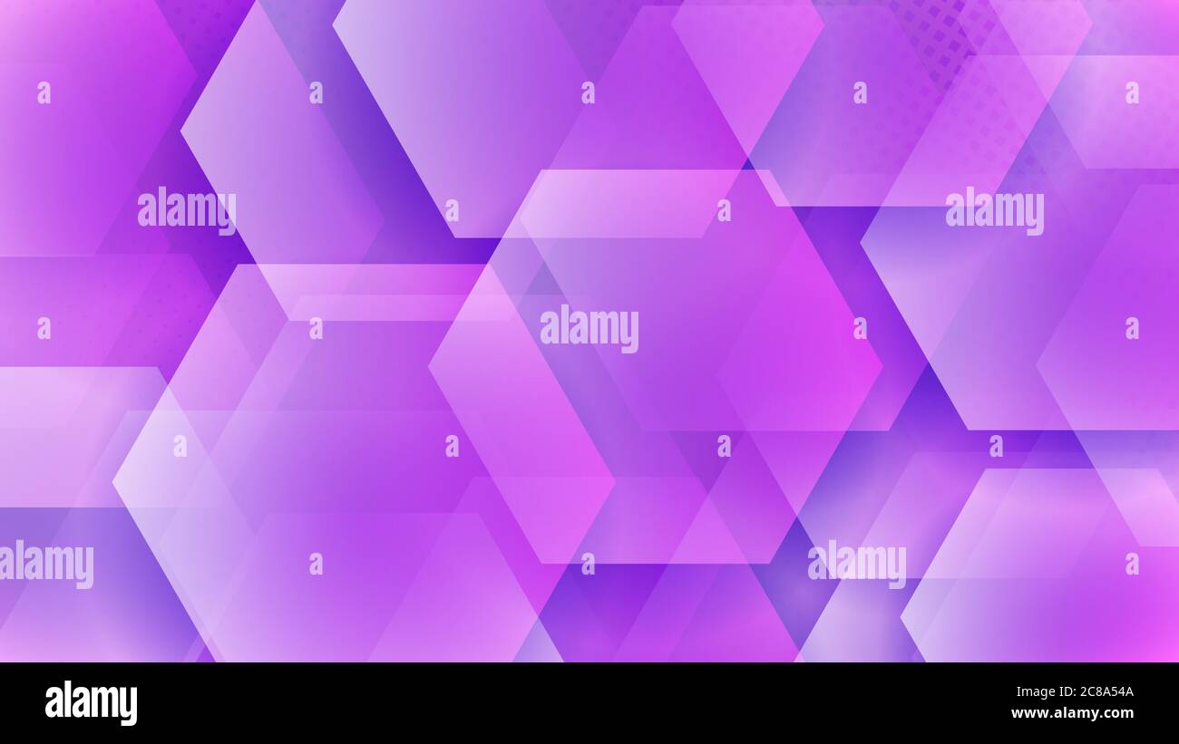 Abstract background of hexagons and halftone dots in purple colors ...