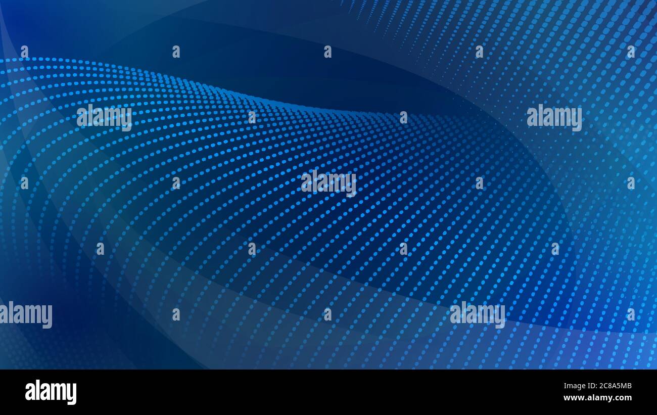 Abstract background of curved surfaces and halftone dots in blue colors ...