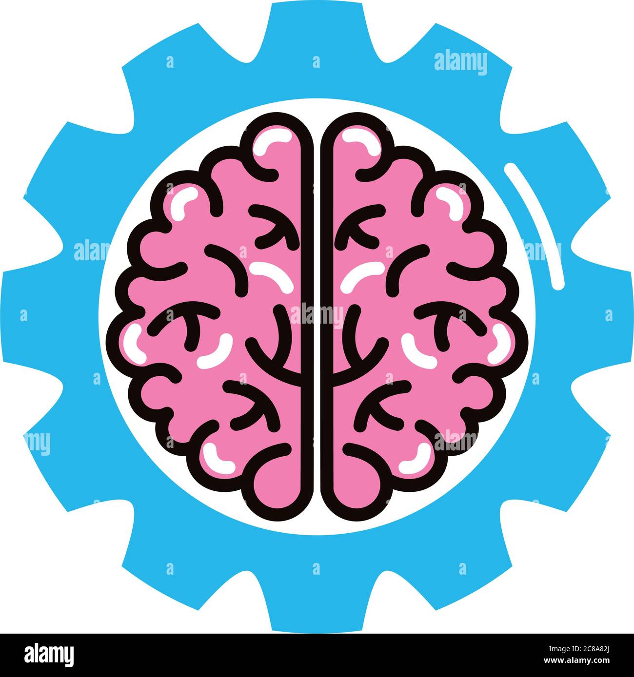 brain human with gear line and fill style icon vector illustration ...