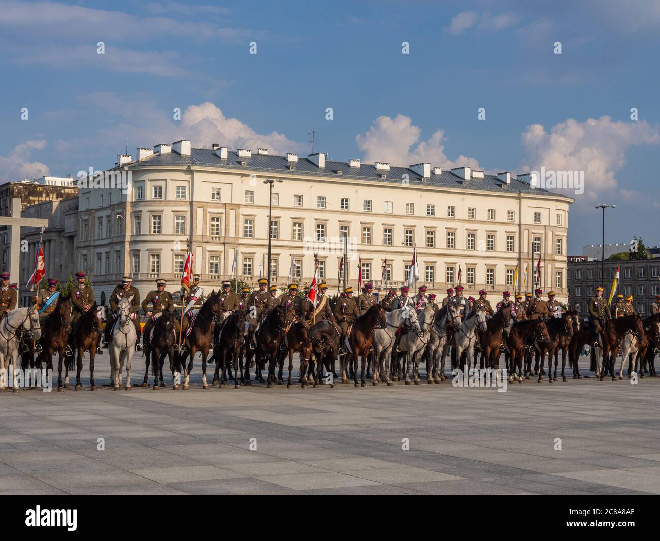The reconstruction group during the Polish Cavlary day. Historcal parade. PPolish cavalry from the interwar period.. Stock Photo