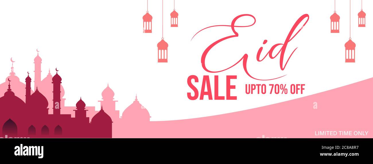 Eid sale banner, discount upto 70% off, limited time only, banner, poster for web, vector illustration Stock Vector
