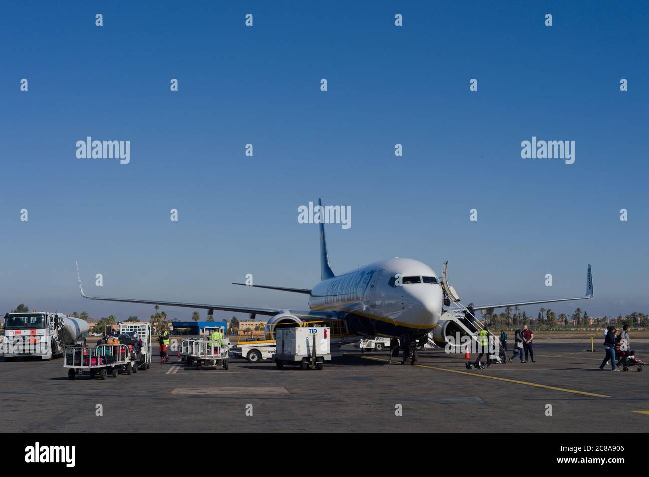 Ryanair flight preparing for next flight. Stock Photo