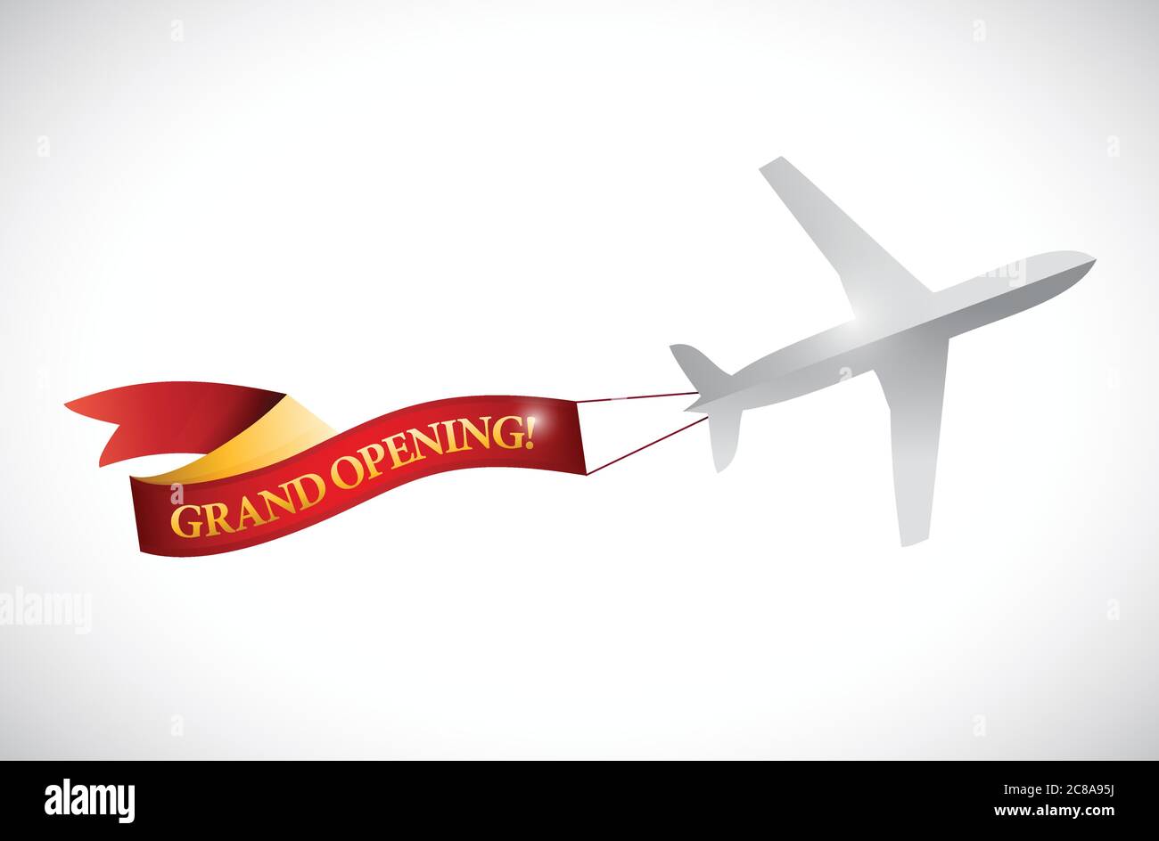 Plane and grand opening ribbon banner illustration design over white Stock Vector