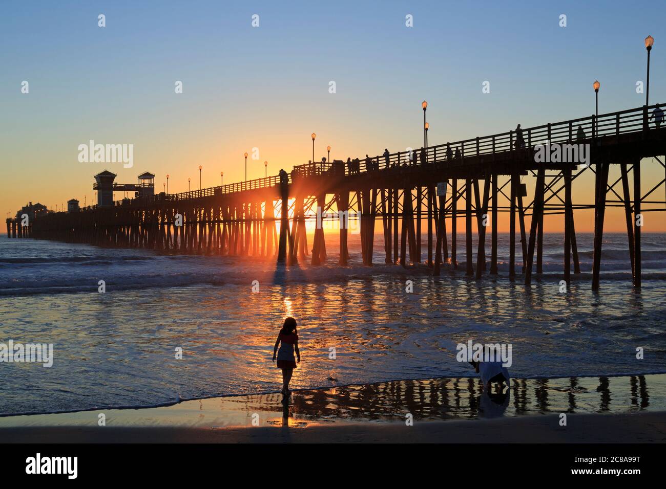 Sunset at Oceanside Pier, Oceanside, California, USA Stock Photo