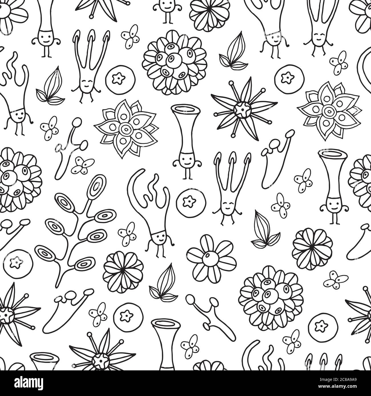 Forest pattern with dancing fantasy moss Stock Vector
