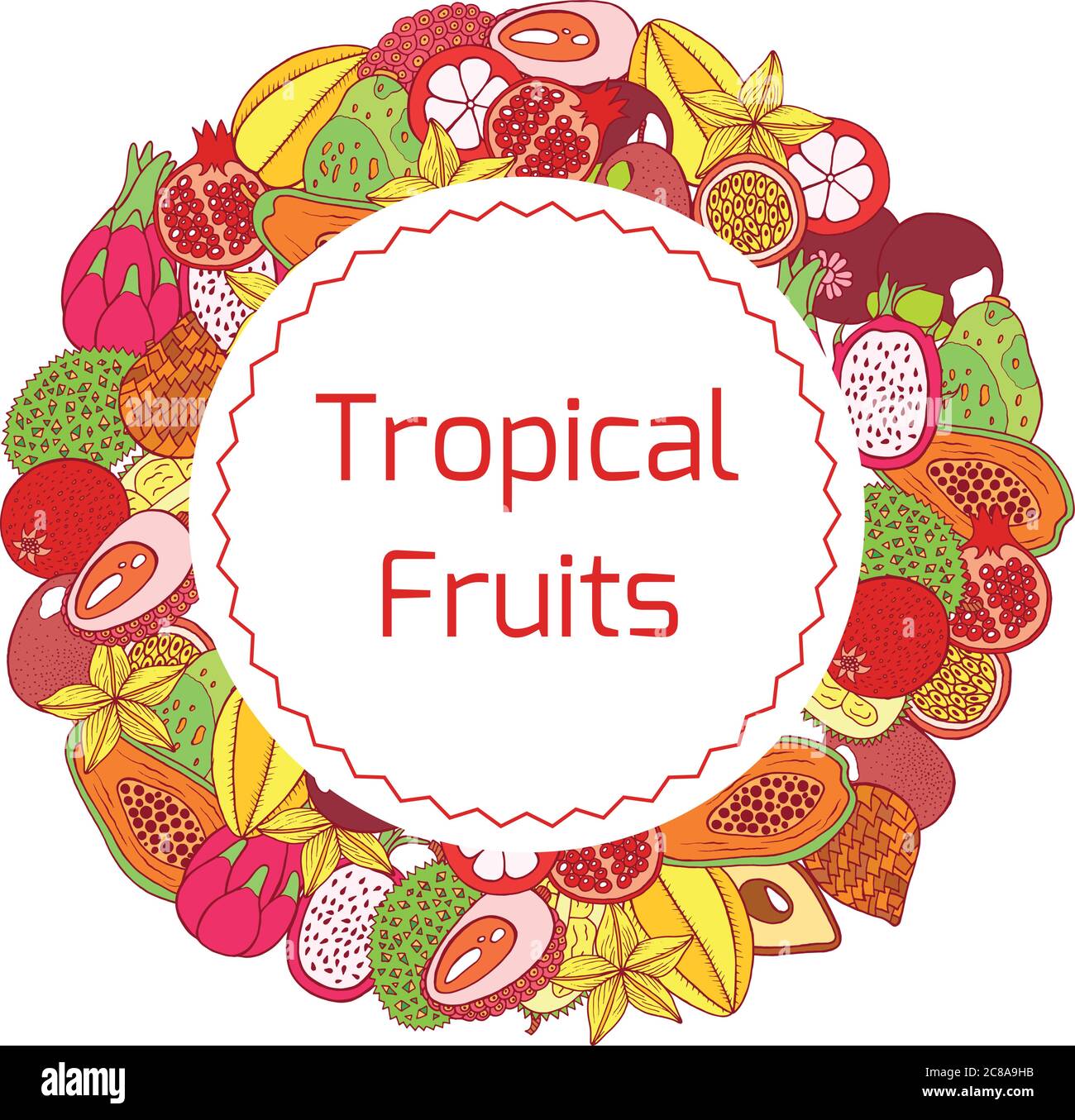 Colorful hand drawn circle frame and label with tropical exotic Stock ...