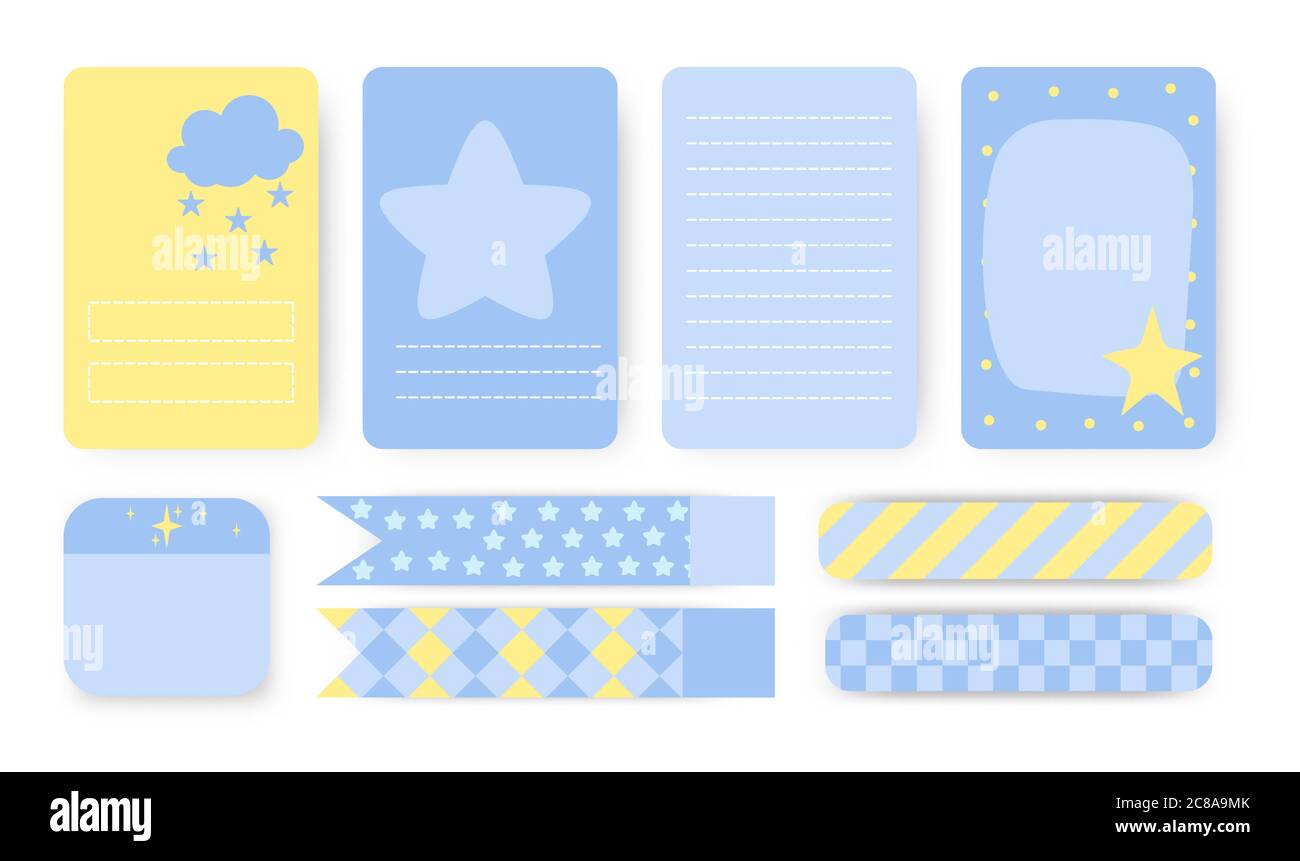 Set of planners notebook page. Note paper, stickers and duct tape. To