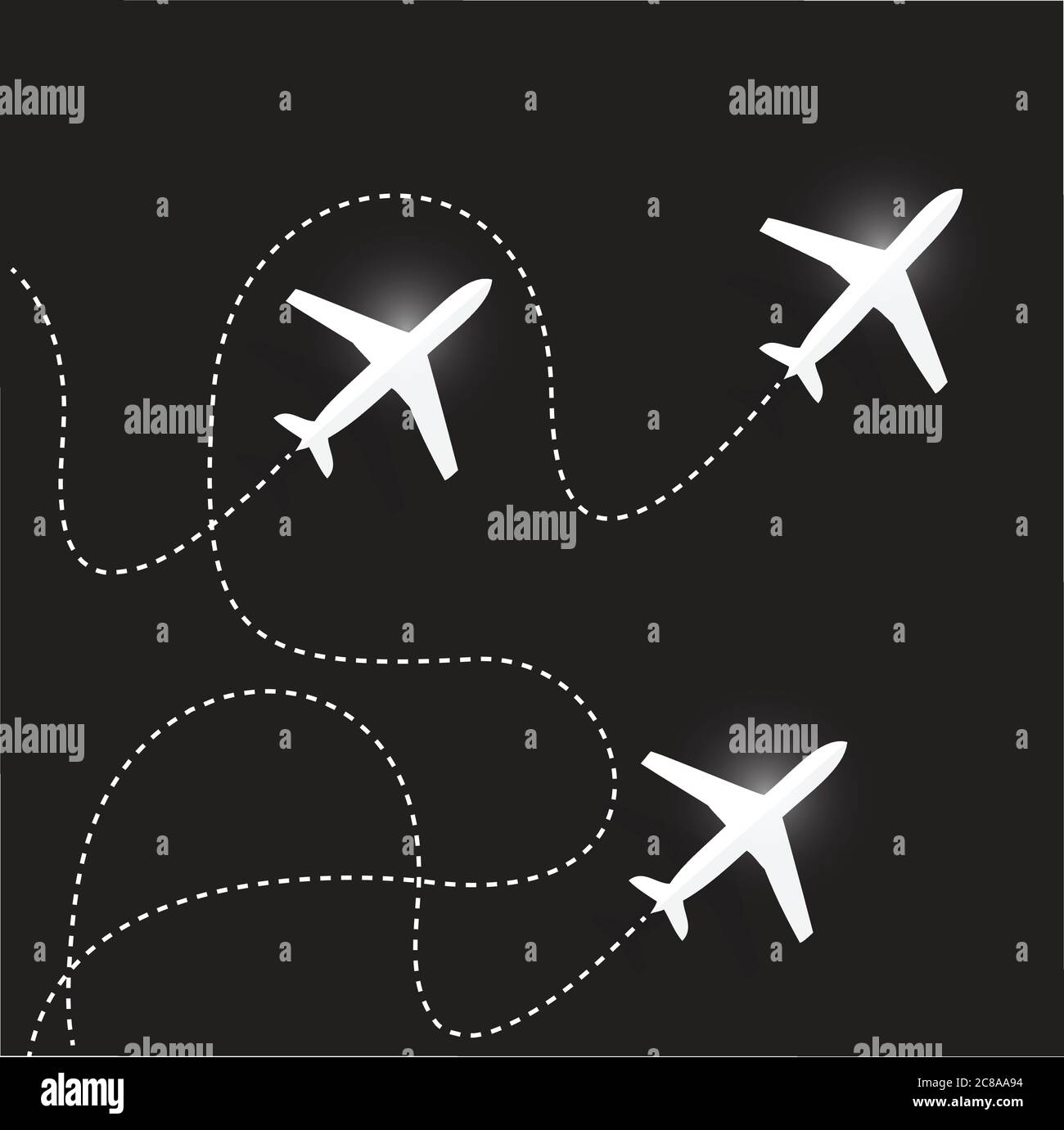 Fly routes and airplanes. illustration design over a black background Stock Vector