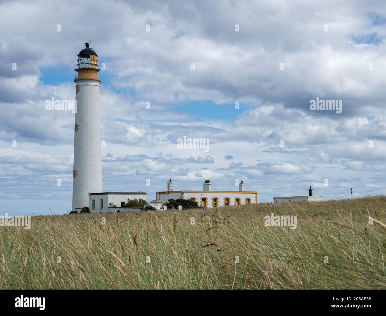 Barns Ness Lighthouse on the east coast of Scotland is located 3 miles from Dunbar and was constructed by the Stevenson brothers between 1899 and 1901 Stock Photo