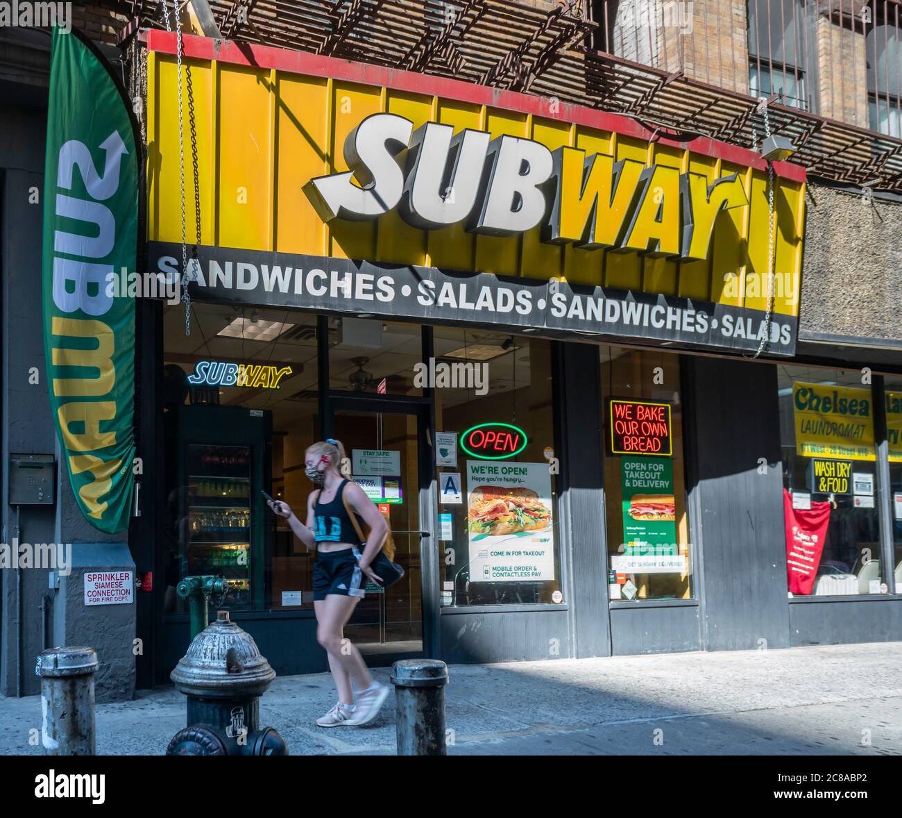 A franchise of the Subway sandwich chain in the Chelsea neighborhood in New York on Monday, July 13, 2020. (© Richard B. Levine) Stock Photo