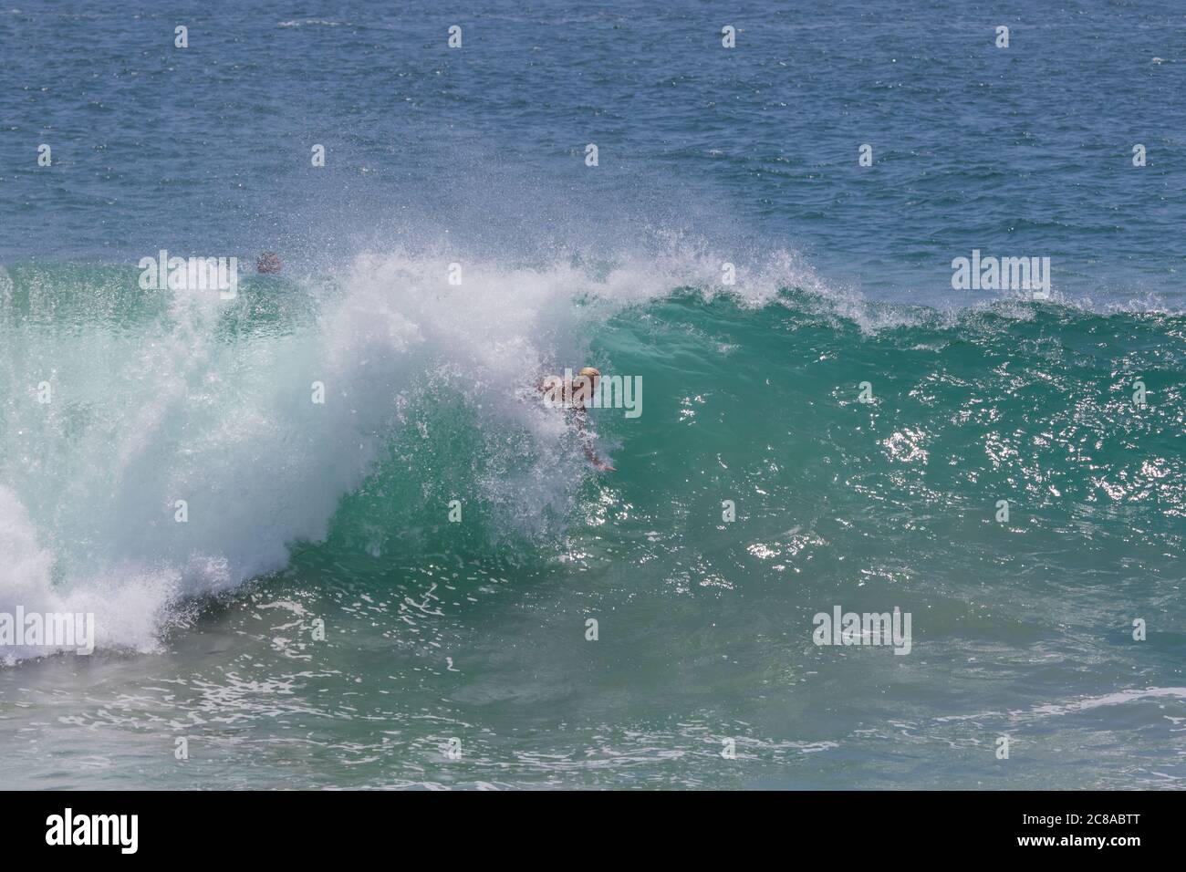 Bodysurfer bodysurfing The Wedge Newport Beach California USA Stock Photo