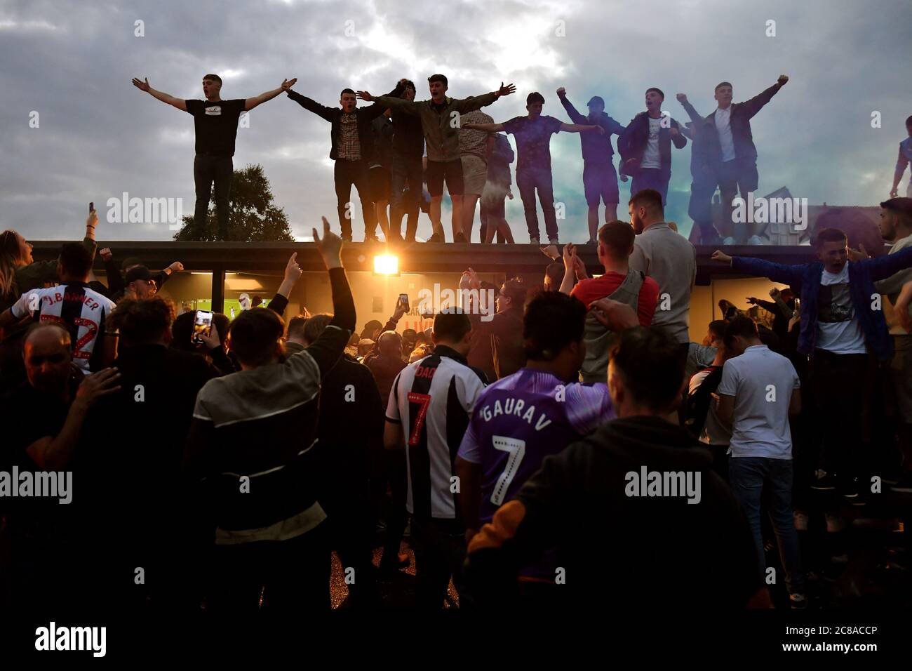 West Bromwich Albion fans celebrate their side being promoted to the Premier League. Stock Photo