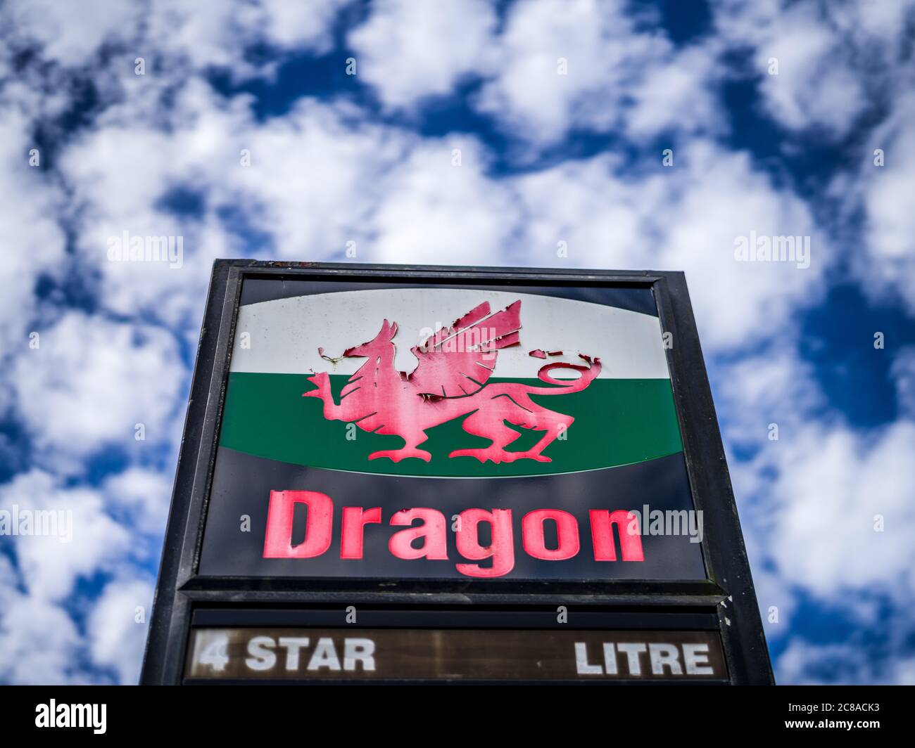 Derelict Dragon Petroleum Ltd garage in Blaenau Ffestiniog in North Wales Stock Photo