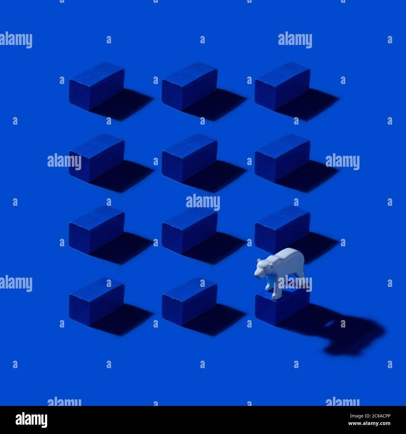 Geometric pattern with blocks and polar bear on ocean blue background ...