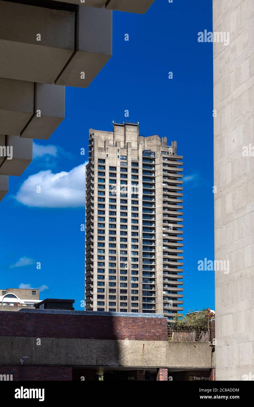 Shakespeare Tower at brutalist Barbican Estate, London, UK Stock Photo