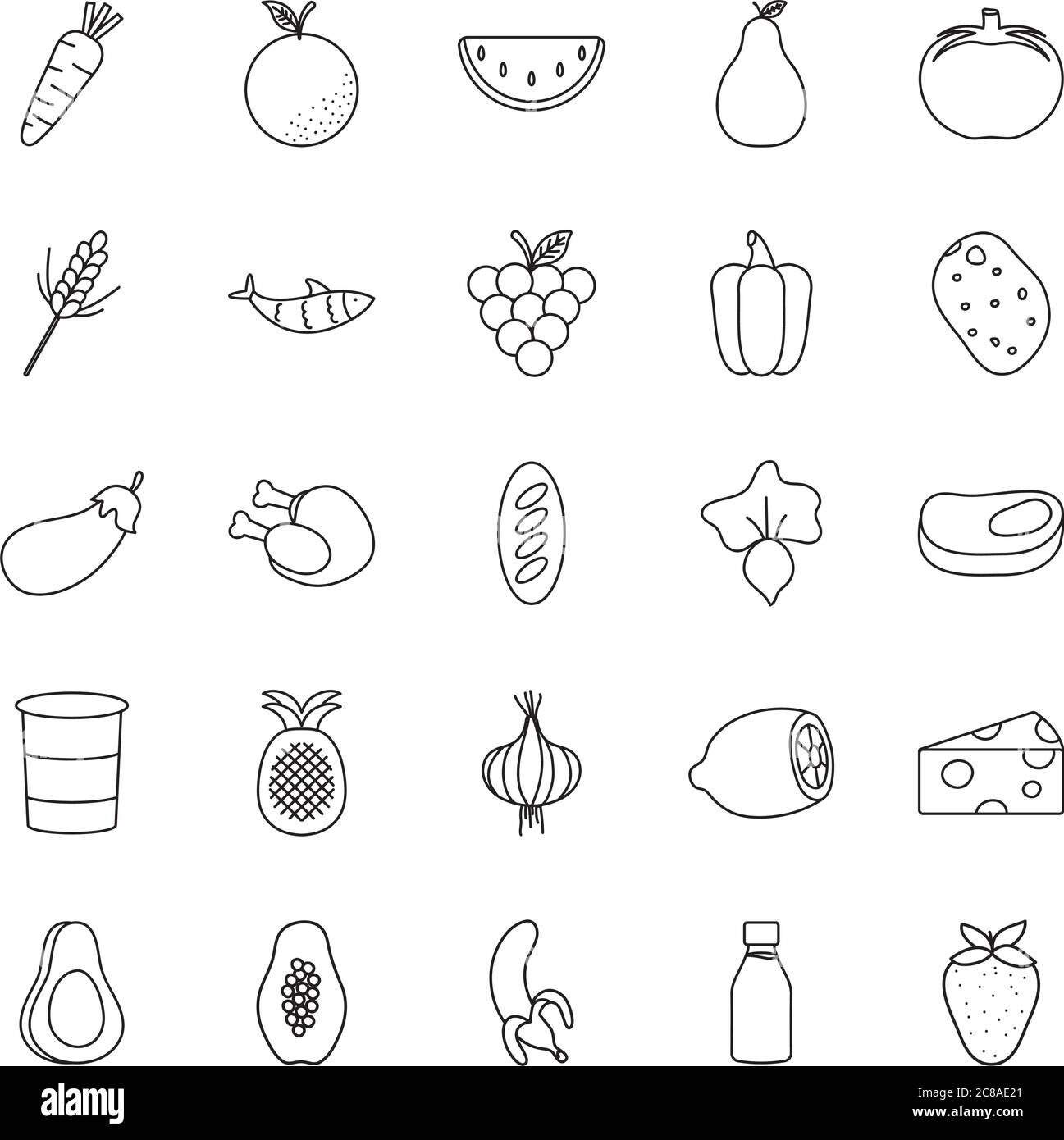 carrot and healthy food icon set over white background, line style, vector illustration Stock Vector