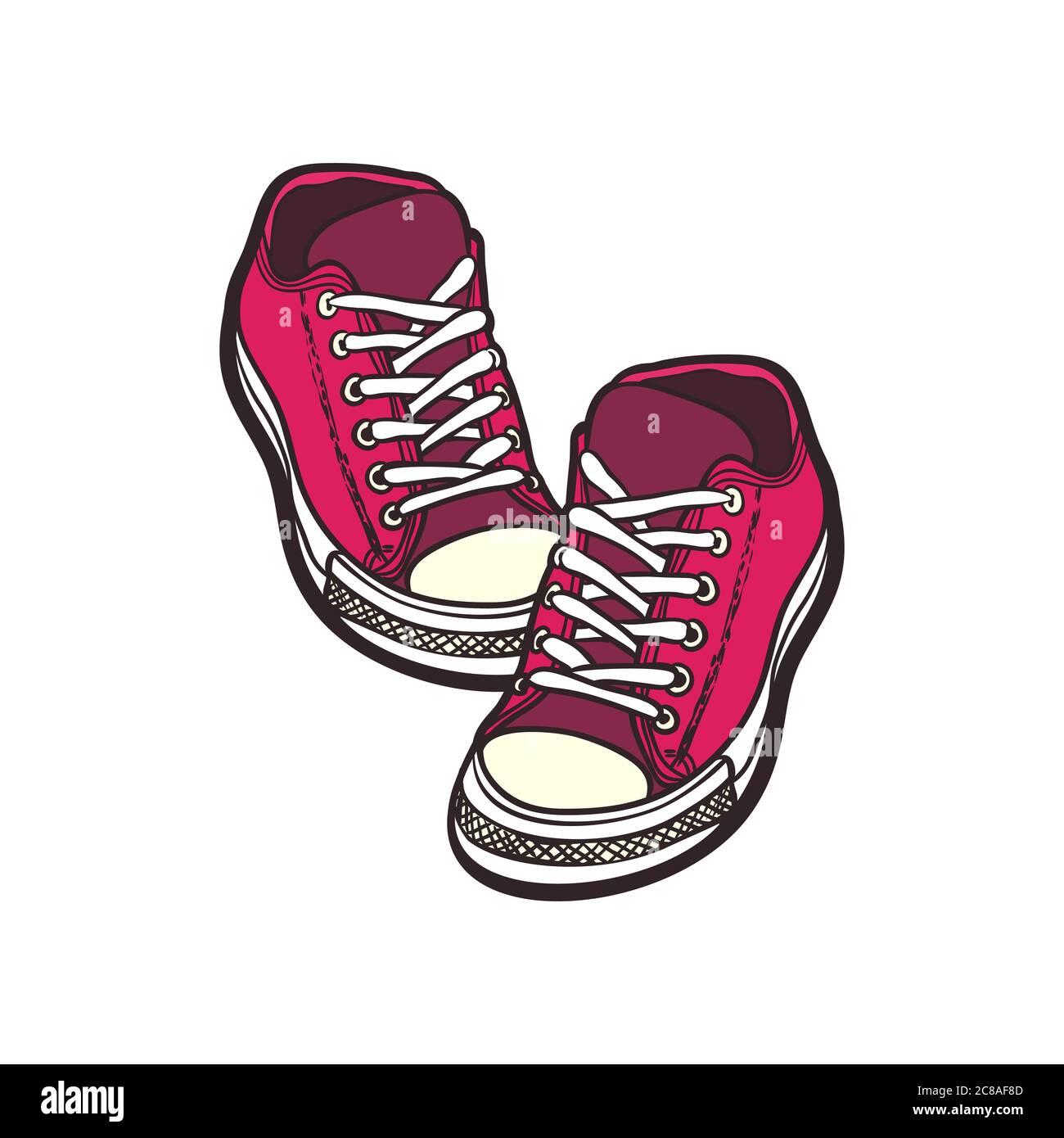 Sneakers shoes pair isolated. Hand drawn vector illustration of pink ...