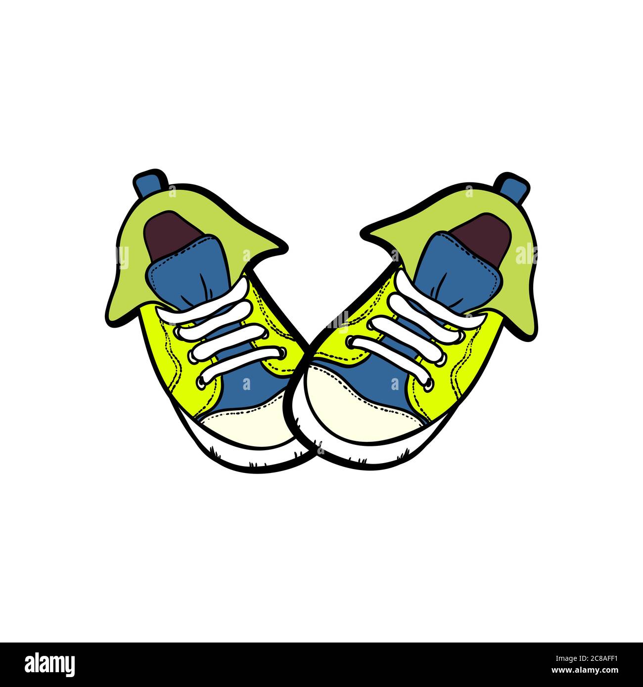 Sneakers shoes pair isolated. Hand drawn vector illustration of green ...
