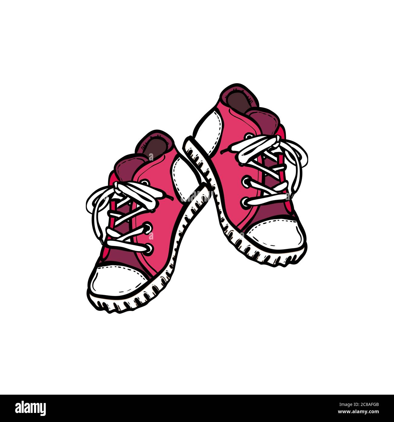 Sneakers shoes pair isolated. Hand drawn vector illustration of pink ...