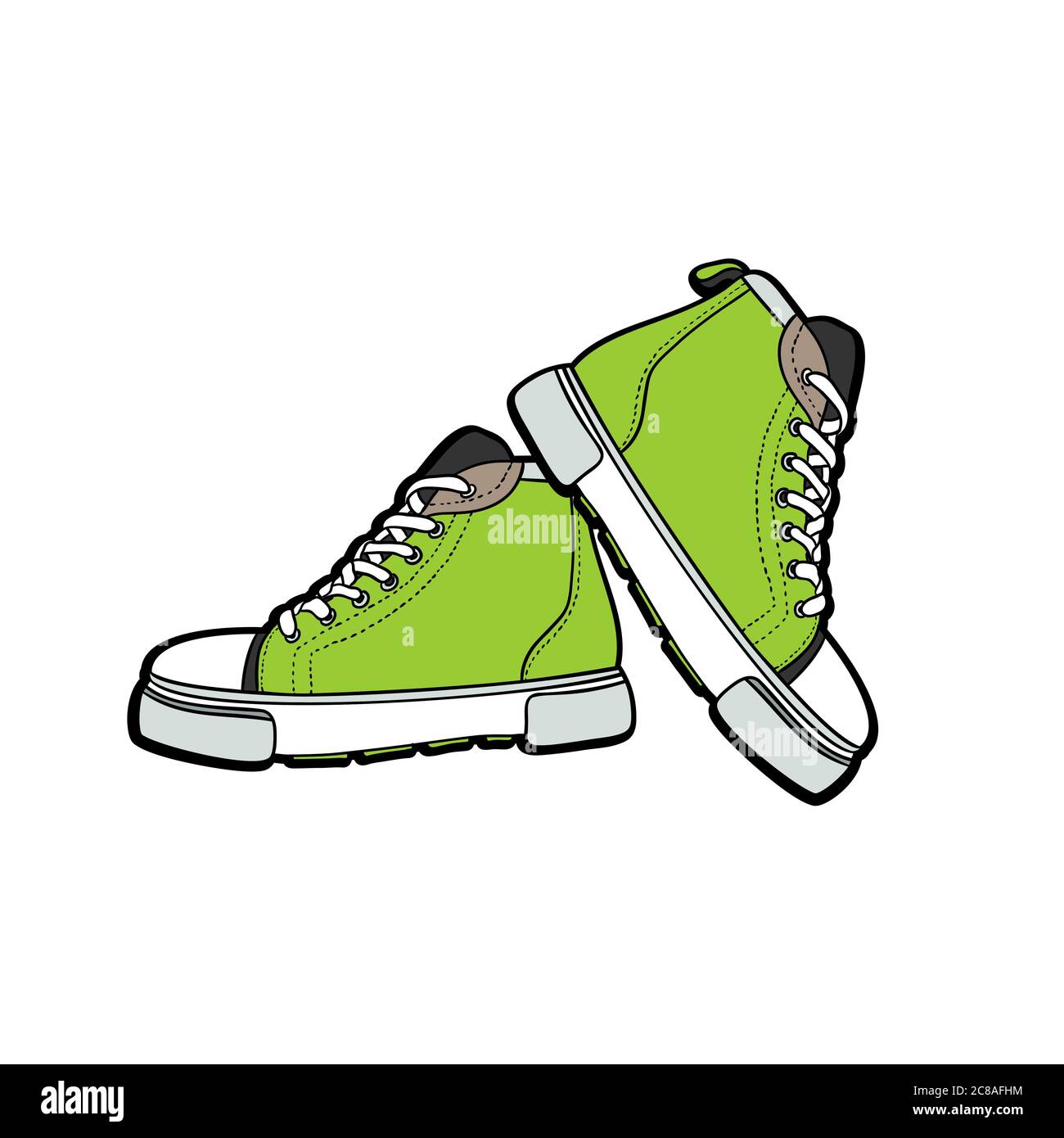 Sneakers shoes pair isolated. Hand drawn vector illustration of green ...