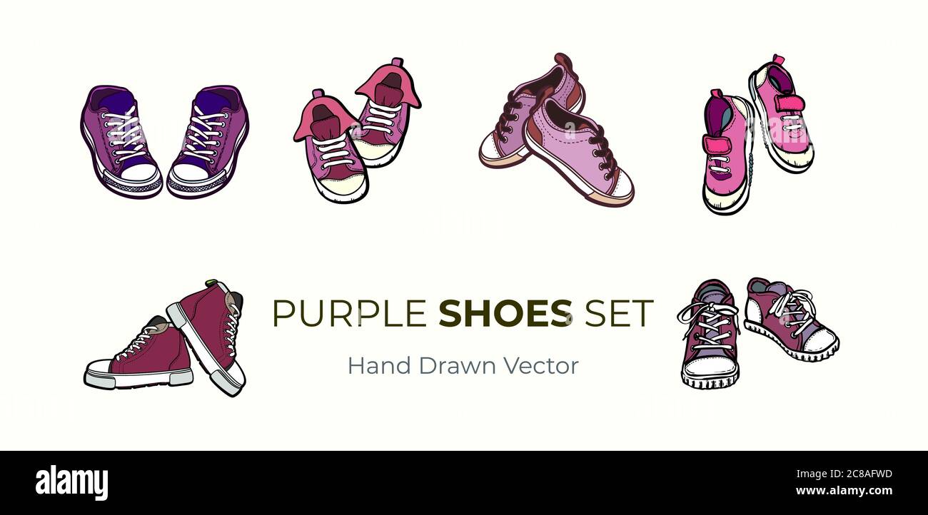 Sneakers shoes pairs isolated. Hand drawn vector illustration set of ...
