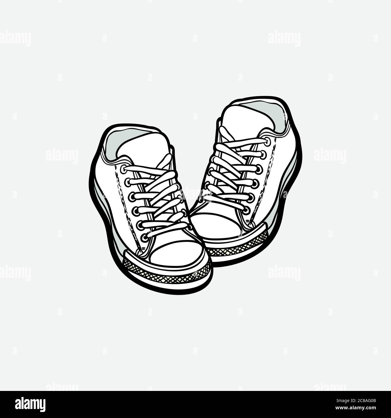 Sneakers shoes pair isolated. Hand drawn vector illustration black and ...