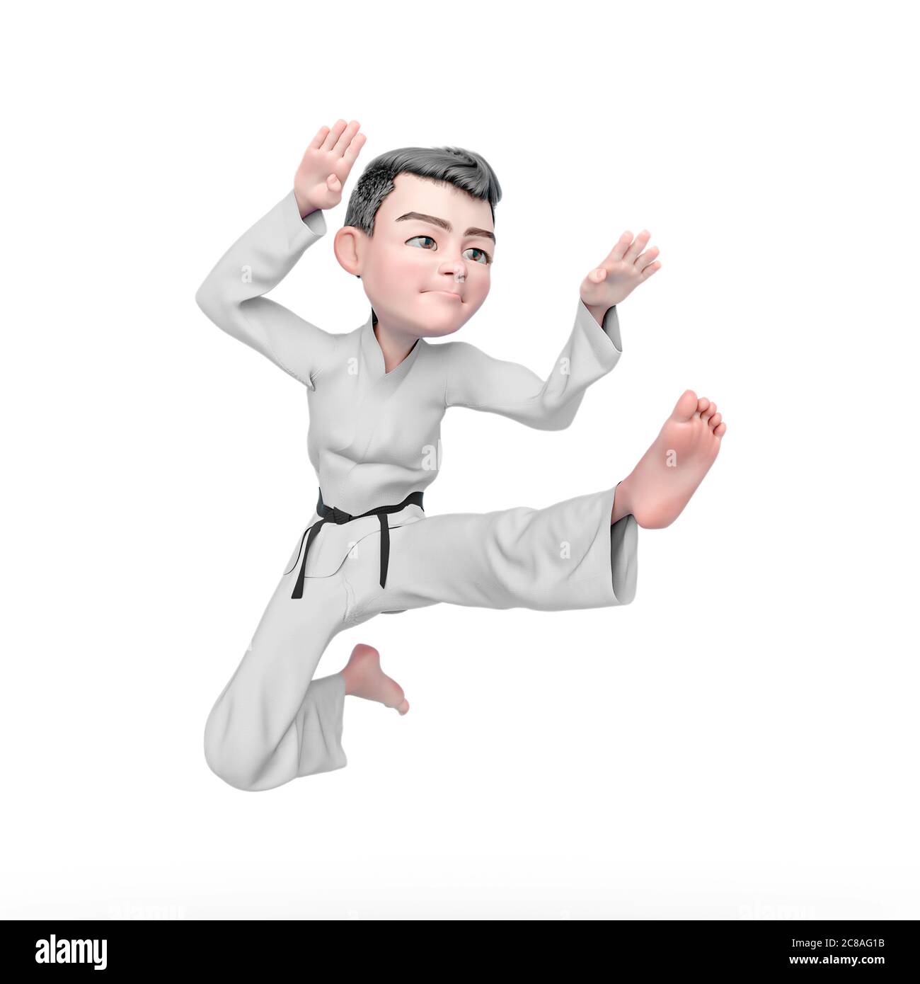 karate boy cartoon is doing a jump attack, 3d illustration Stock Photo -  Alamy