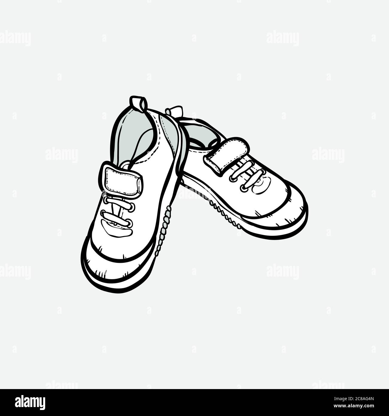 Sneakers shoes pair isolated. Hand drawn vector illustration black and ...